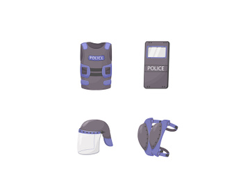 Police personal protective equipment flat color vector objects set preview picture