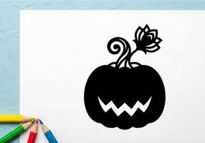 Black Halloween Pumpkin with Spooky Face and Rose Topper