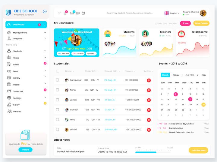 School Admin Dashboard Template Design