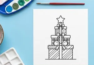 Stacked striped Christmas gift boxes with star bow for holiday celebration and festive decor