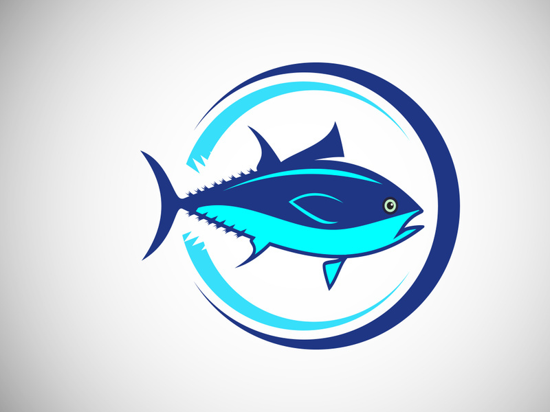 Tuna in a circle. Fish logo design template. Seafood restaurant shop Logotype concept icon.