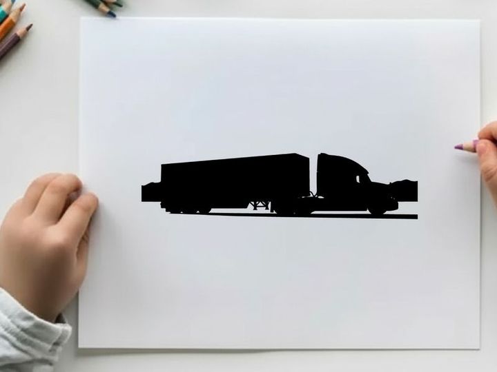 Silhouette of a semi truck driving on the road with mountains