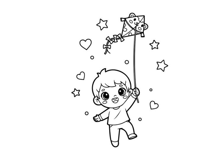 Cute child fishing with stars and hearts vector illustration