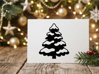 Black silhouette of a Christmas tree with snow on branches isolated on white background