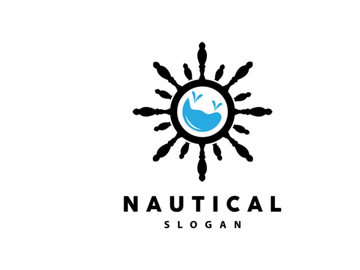 Ship Steering Logo, Steering Wheel Boat Ship Yacht Compass Vector,