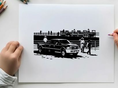 Silhouette of a pickup truck and people at an outdoor event