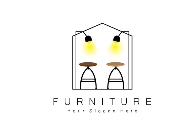 Furniture Logo Design, Home Furniture Illustration Table Icons, Chairs, Cupboards, Lamps