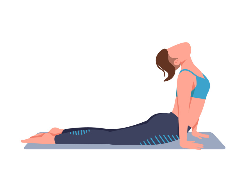 Woman doing yoga at home flat color vector faceless character