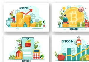 12 Bitcoin Cryptocurrency Coins Illustration