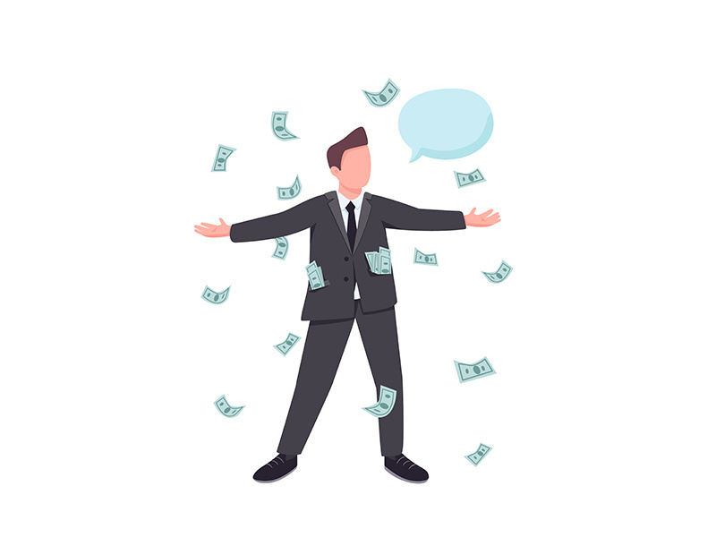 Male millionaire flat color vector faceless character
