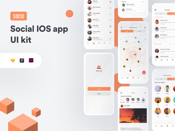 Socio social IOS app ui kit preview picture