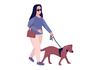 Blind woman with pet flat color vector faceless character preview picture