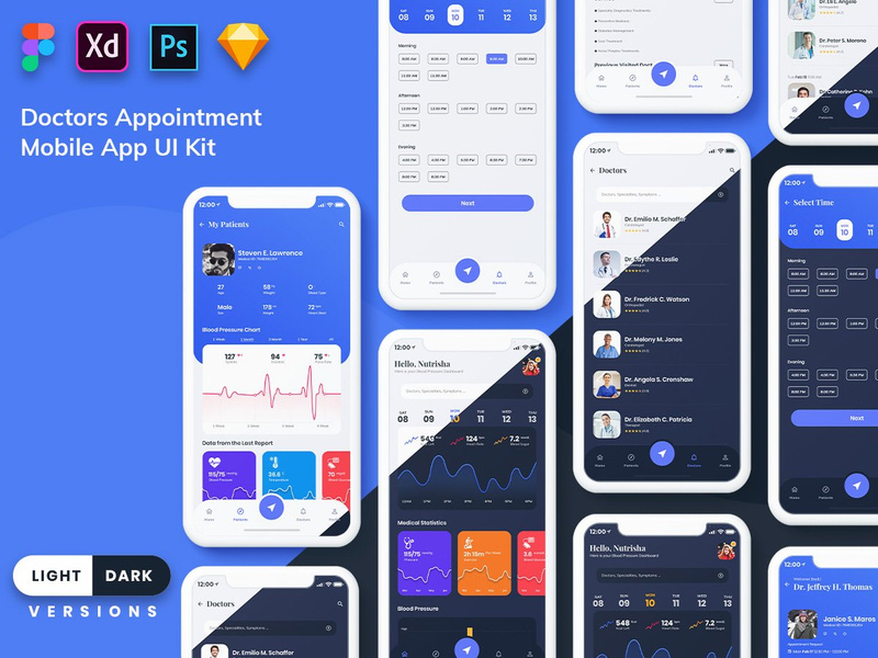 Doctor Appointment Mobile App UI (Light & Dark)