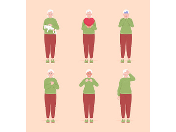 Senior women with different moods semi flat color vector characters set preview picture