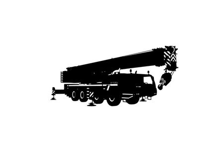 Silhouette of a large truck mounted crane vehicle