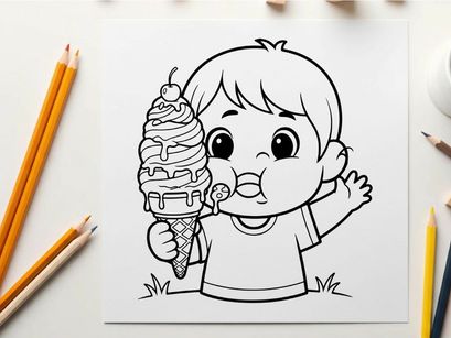 Happy child eating ice cream vector illustration