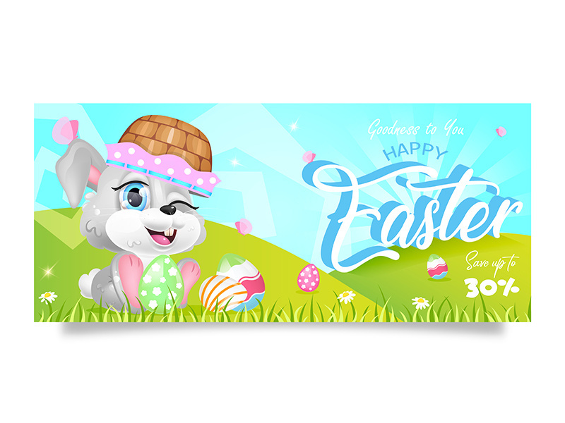 Happy Easter special offer sales banner flat vector template