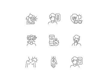 Sunstroke prevention linear icons set preview picture