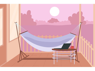 Hammock in backyard for rest flat color vector illustration preview picture