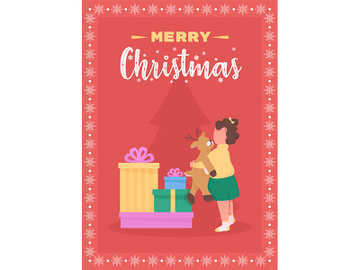 Merry Christmas to children greeting card flat vector template preview picture
