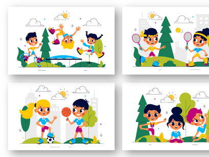 10 Happy Kids Exercise Illustration