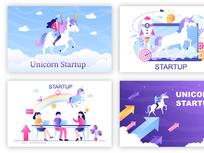 10 Unicorn Business Startup Illustration