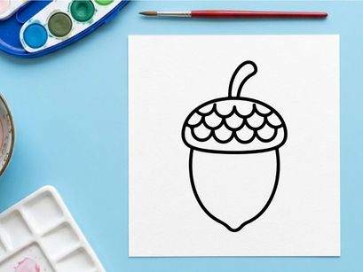 Cute acorn illustration for nature or autumn themes. Simple line drawing of an acorn with a textured cap and smooth nut, ideal for seasonal or educ...