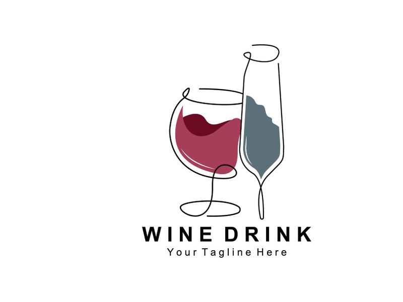 Beverage Wine Logo Design, Glass Illustration, Alcohol Drink Bottle, Company Product Vector