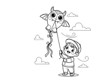 Child flying owl kite outdoor fun vector illustration preview picture