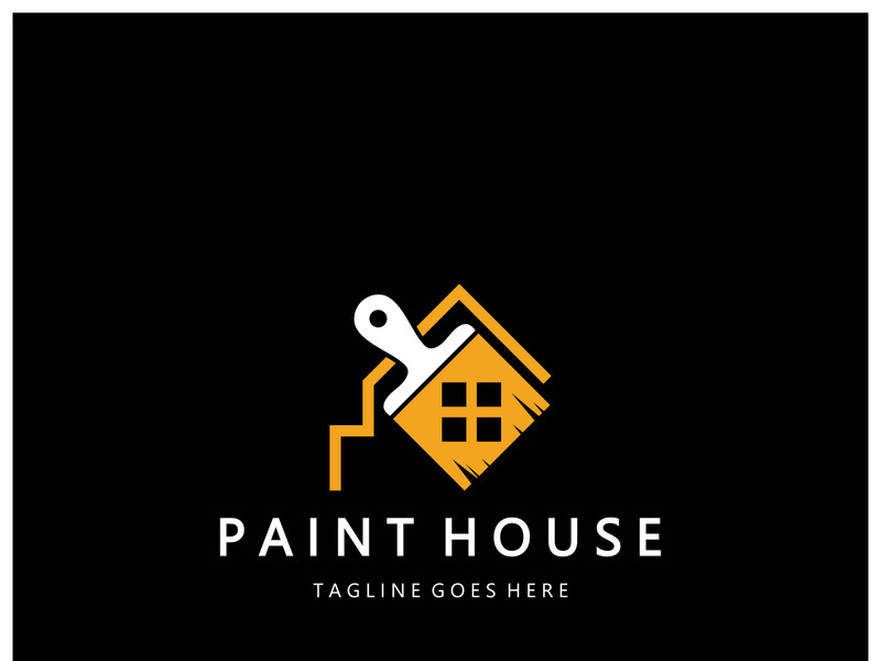logo icon illustration house paint with a blend of brushes and rollers for house wall paint design, minimalist house, painting, interior, building, property business, wallpaper, vector concept
