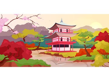 Japanese pagoda flat color vector illustration preview picture