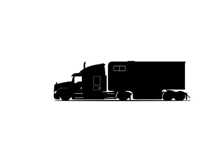 Black silhouette of a large semi truck and trailer combination
