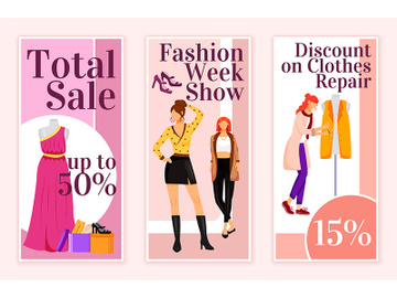 Fashion total sale flyers flat vector templates set preview picture