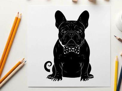 Silhouette of a french bulldog in a bow tie silhouette