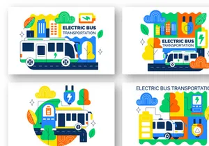10 Electric Bus Transportation Illustration
