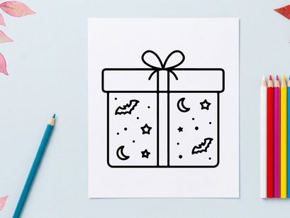 Gift box with moon and star decorations tied with ribbon. Elegant present packaging for celestial-themed celebrations and night sky events.