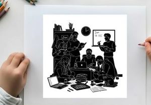 Silhouette of a group of people working together in an office setting silhouette