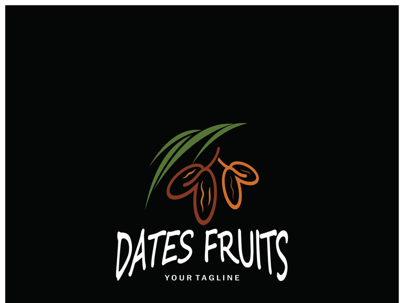 Date palm fruit plant logo design with leaves,seeds and date palm tree isolated background exotic organic plant.