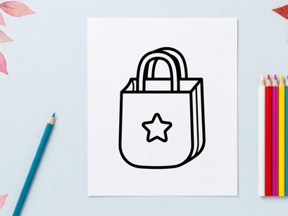 Halloween shopping bag with star decoration. Spooky trick-or-treat paper tote for candy and party supplies.