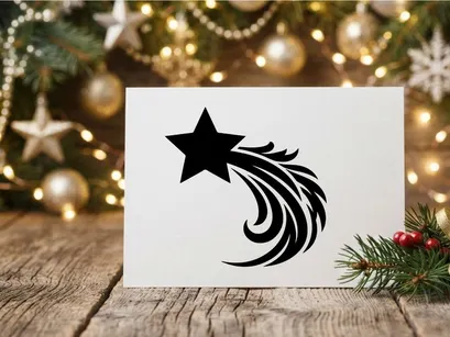 Schwarzes Sternschnuppen-Symbol isoliert auf weißem Hintergrund für Weihnachts- und Feiertagsdesign.