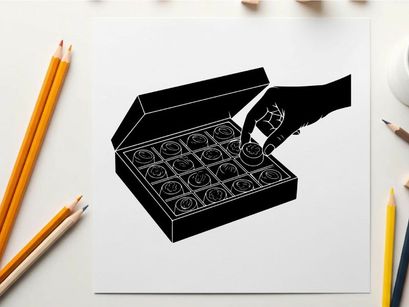 hand opening chocolate box gift vector illustration