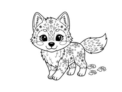 Cute wolf puppy sitting with flowers vector illustration