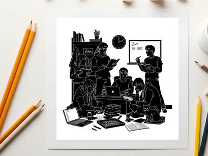 Silhouette of a group of people working together in an office setting silhouette