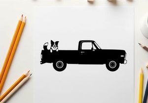 Silhouette of a dog in a pickup truck