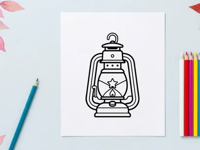 Lanterna vintage clássica de querosene brilhando com chama quente. Luz de acampamento retrô em metal para decoração de Halloween e aventuras ao ar livre.