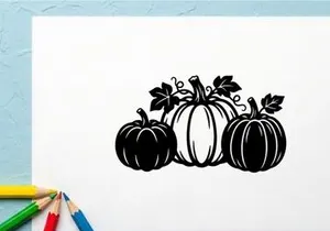 Silhouette of Pumpkins and Autumn Leaves for Fall Harvest Decor