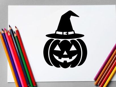 Abóbora de Halloween com Chapéu de Bruxa para Decoração de Outono e Celebrações Festivas