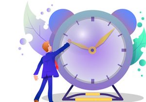 a man try to stop time and manage his time illustration vector