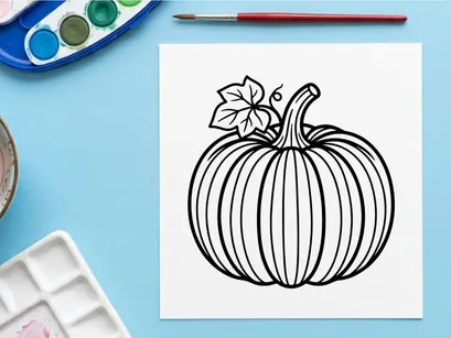 Ilustración de calabaza para temas de otoño o Halloween. Calabaza dibujada a mano con detalles de hojas, perfecta para diseños estacionales y decoraciones festivas.