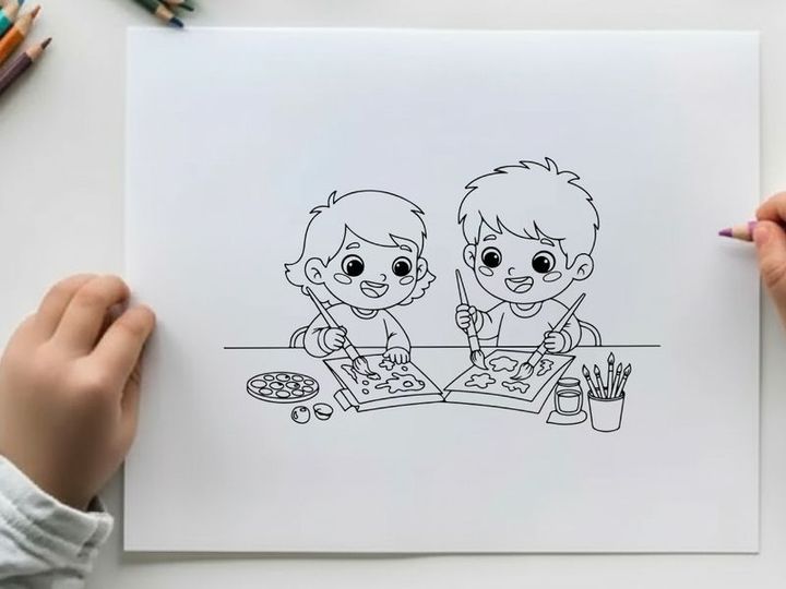 Two kids eating pizza vector illustration flat design